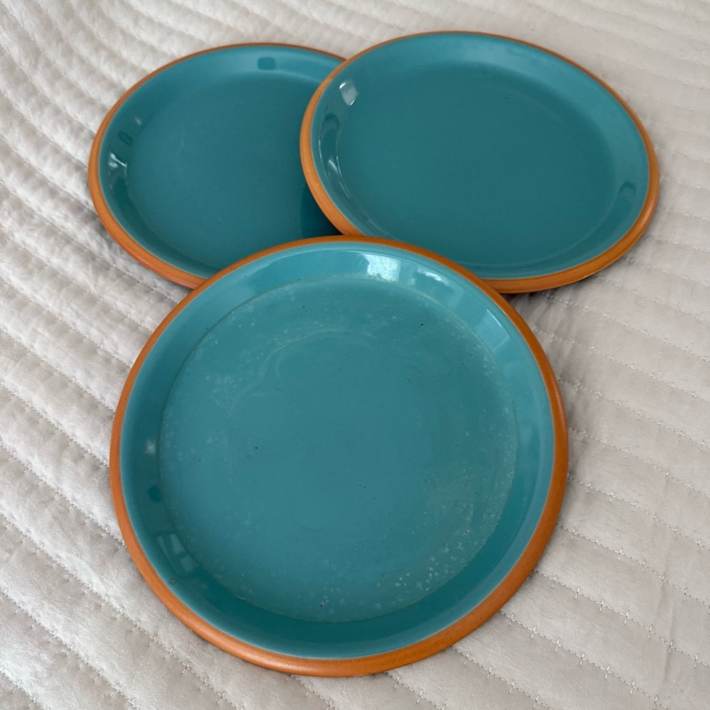 3 Crown Corning Sonora Aqua Terracotta 9" Salad Luncheon Dessert Plates Japan